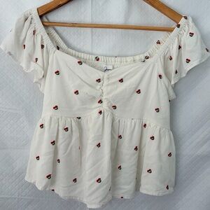 Japna Off-White Blouse with Red Floral Accents